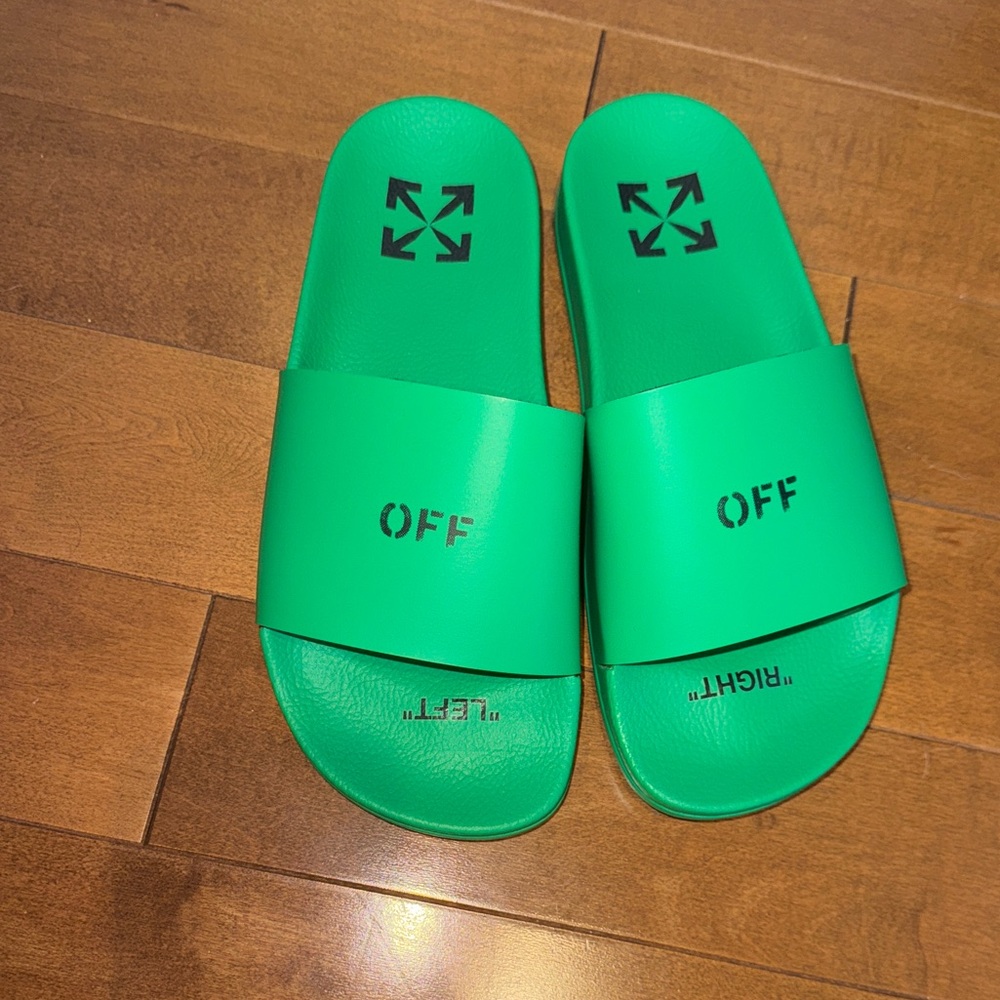 Off-White size 8 green slides with dust bag- in excellent condition!!!!!